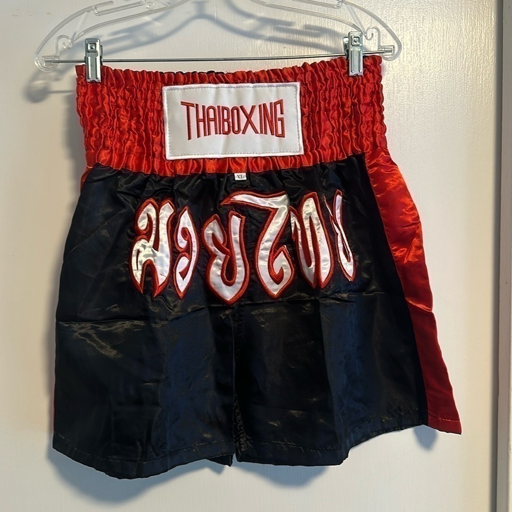 BN  no tag: thaiboxing shorts, boxing, kickboxing satin black and red, men XL